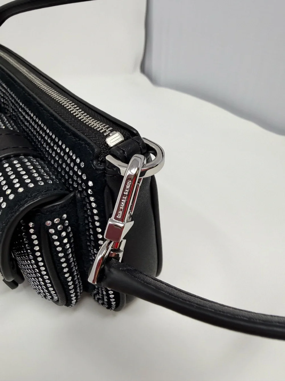 Michael Kors Zoe Black Rhinestone Suede Pochette Shoulder Bag Y2K